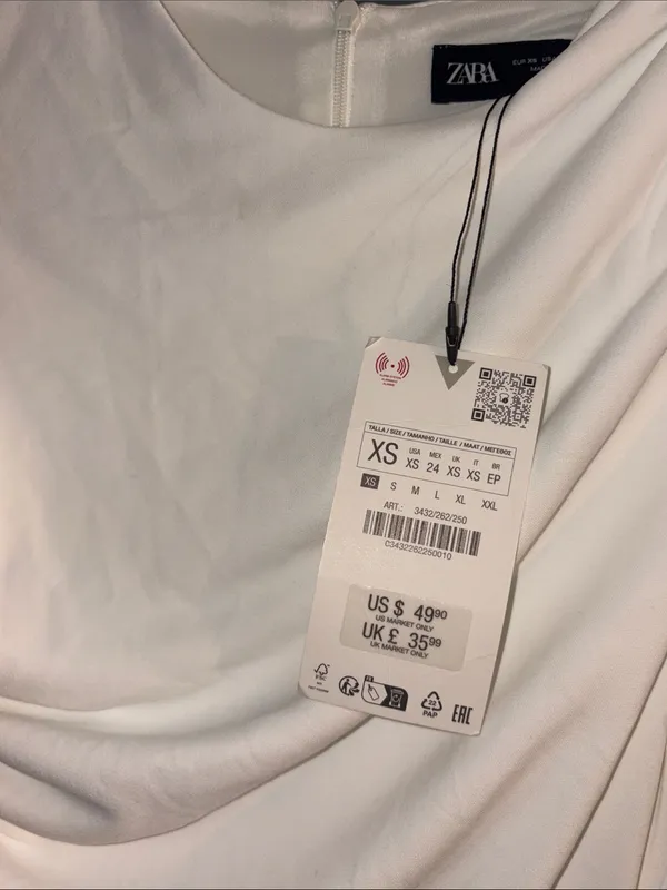 Zara White Ruched One-Shoulder Maxi Dress - Image 3