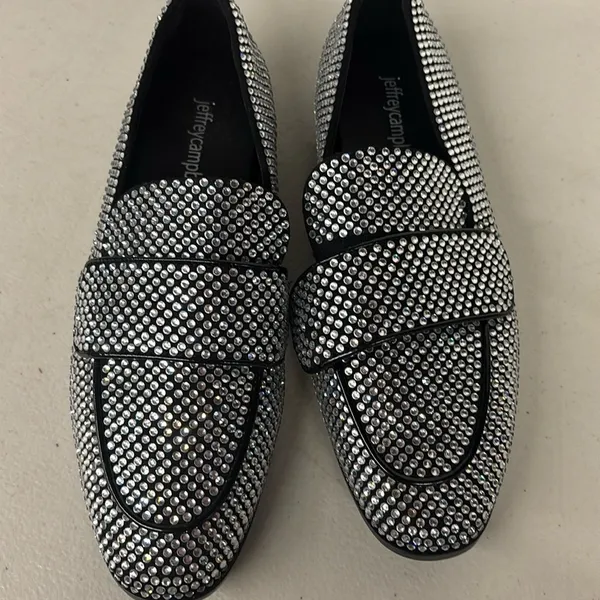 Jeffrey campbell sz 6 Black loafers silver rhinestone slip on fancy velvit dress - Image 6