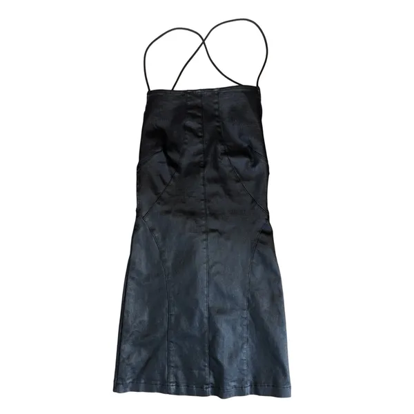 Edikted Dani Open Back Faux Leather Mini Dress Black Lace Up Small Bodycon - Image 3
