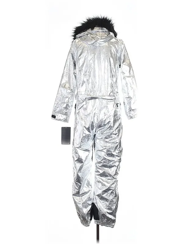 NWT Tipsy Elves Women's Silver Bullet Ski Suit Metallic Hooded 1-Piece M - Image 3