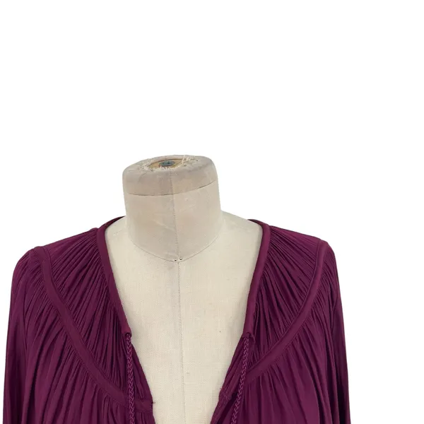 Ramy Brook Blouse Top Long Sleeve‎ Tassels Satin Burgundy Purple Size Large - Image 3