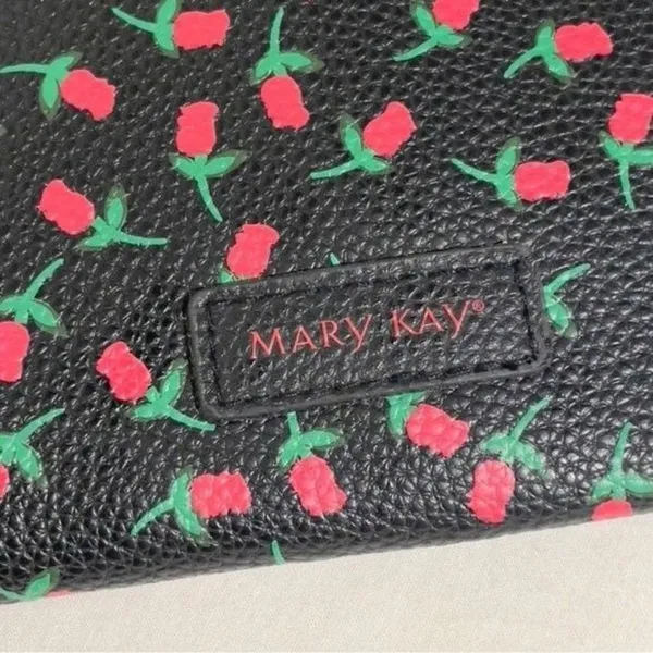 Mary Kay Black Rose Floral Cosmetic Bag Clutch Gold Zip Makeup Pouch 9.5x6 - Image 2