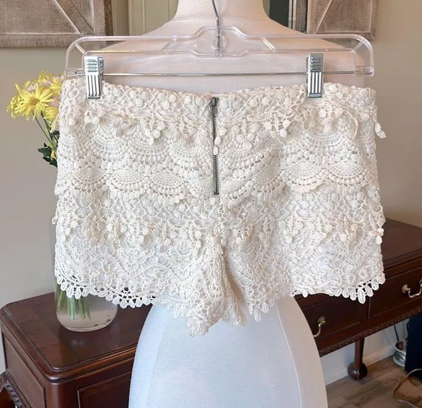 Love, Fire Feminine Crochet Lace Tiered Cream Shorts - Image 4