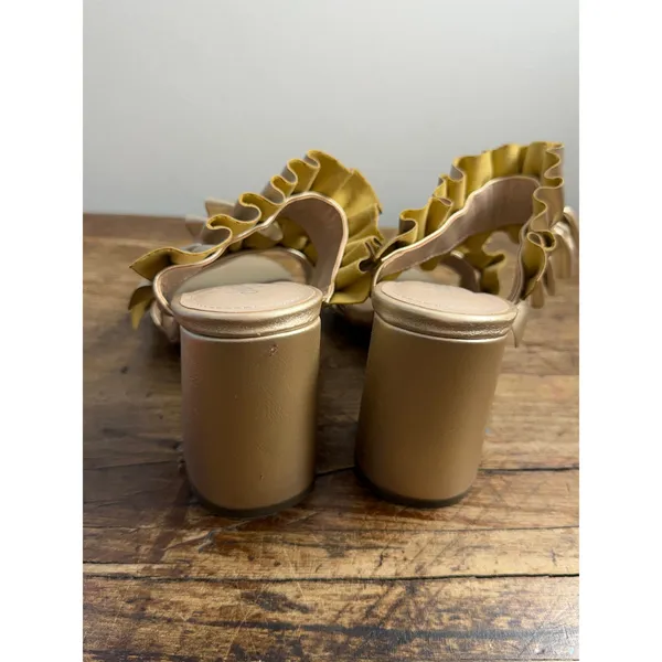 Charles‎ by Charles David Royals gold ruffle block heel slide sandals 7 - Image 4