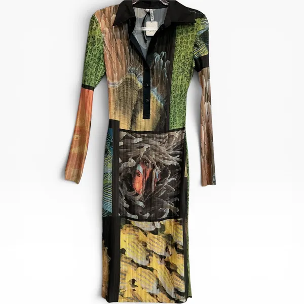 Free People x Arthur Apparel Fish Party‎ Box Pleat Shirt Dress Multi US 4 NEW - Image 4