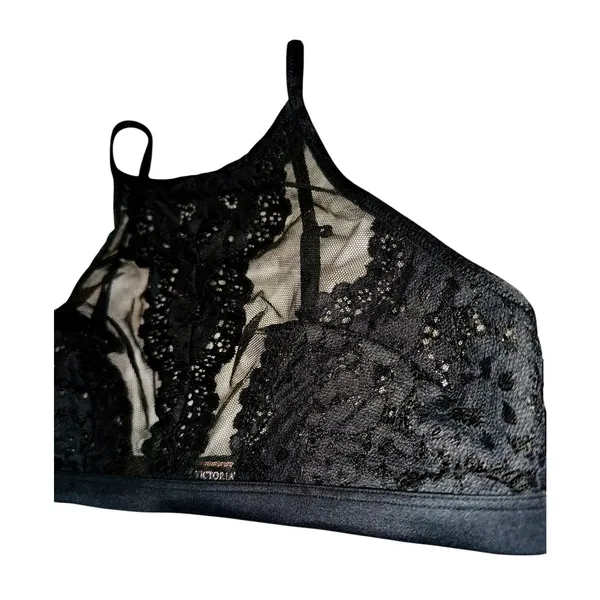 Victoria's Secret Black Lace Halter Bra Size Medium Sexy Romantic Coquette‎ - Image 2