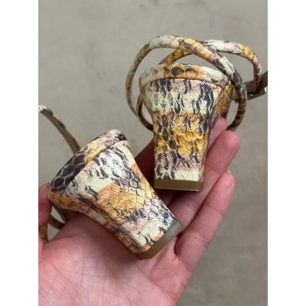 Sandro Ankle Strap Maeva Yellow Brown Snakeskin Leather Sandals Size 39 - Image 8