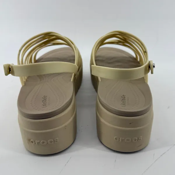 Crocs Brooklyn Strappy Low Wedge Sandal Bone Cream‎ Women 9 Comfort LiteRide Y2K - Image 4