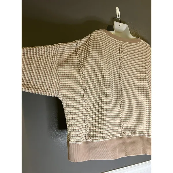 American Eagle Outfitters Sweater Womens XS Beige Waffle Knit Crewneck Pullover - Image 6