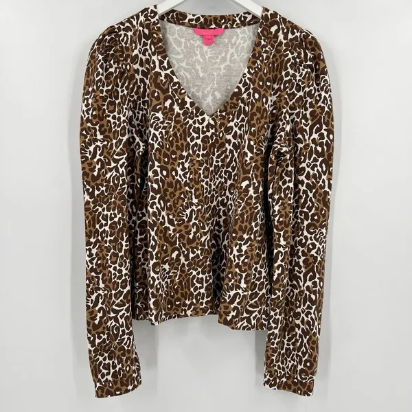 Lilly‎ Pulitzer Chocolate My Favorite Spot Jansen V-Neck Sweatshirt Size Large - Image 3