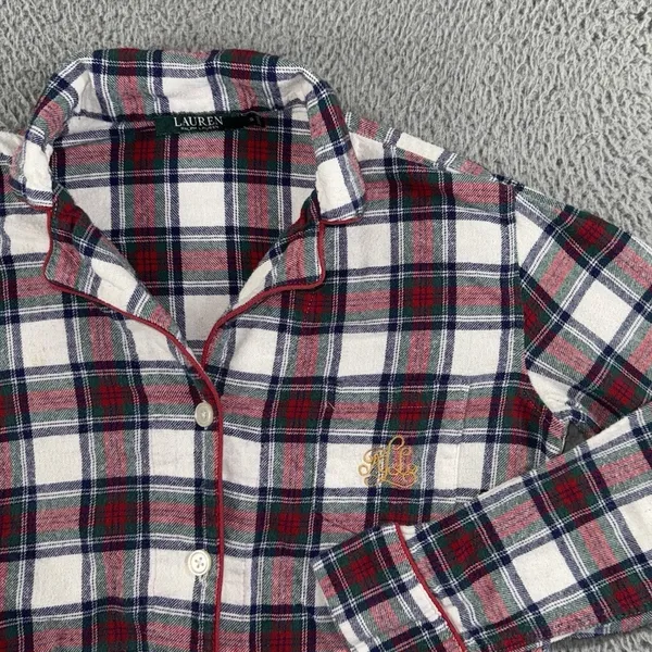 Ralph Lauren Flannel Lounge Shirt Women S Embroidered Logo Plaid Relax Sleep Top - Image 2