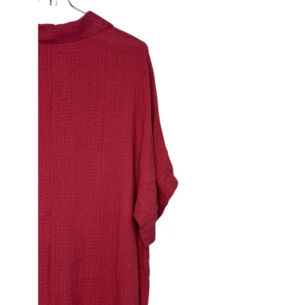 BKE Women Top Shirt Button Front Collar Pocket Short Sleeve Oversized Red‎ Small - Image 8
