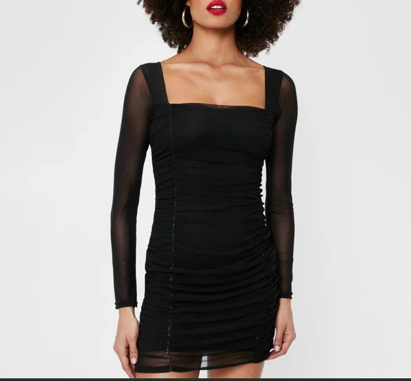 Mesh front ruching LBD Black Size 8 - Image 5