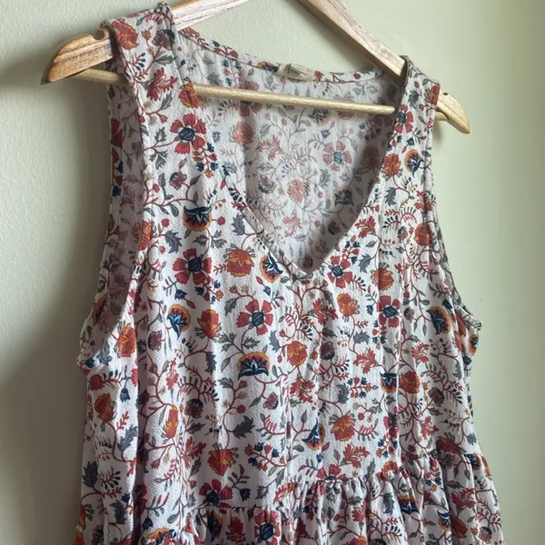 a.n.a Cotton Fall Floral Sleeveless Tiered Sundress (Sz XL) Orange & Red Paisley - Image 2