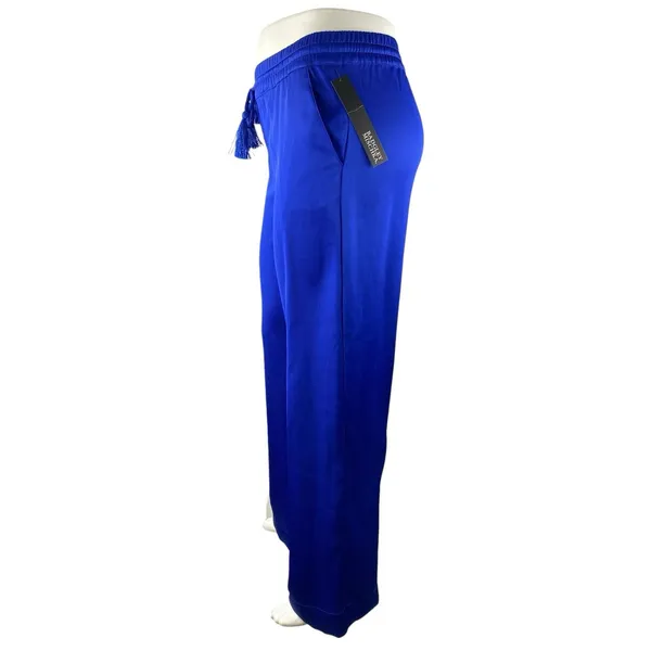 NEW Badgley Mischka Women's Blue High Rise Tassel Tie Wide Leg Trousers Pants L - Image 2