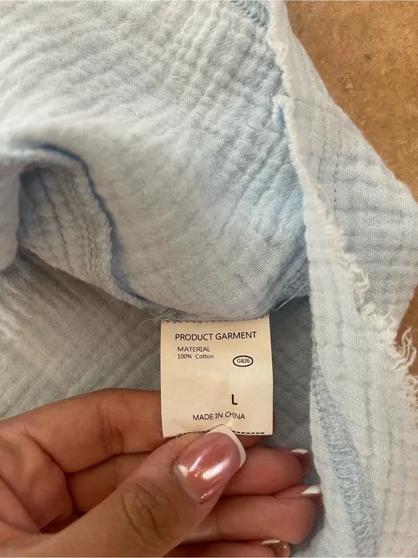 Light Blue Button-Front Midi Dress with Frayed Trim - Image 4