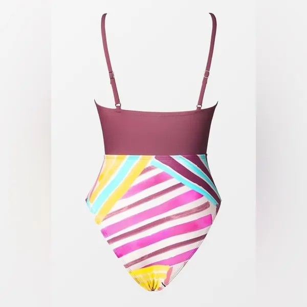 NWT Cupshe Cutout Knot One Piece Swimsuit Multicolor High Waist Size Small - Image 5