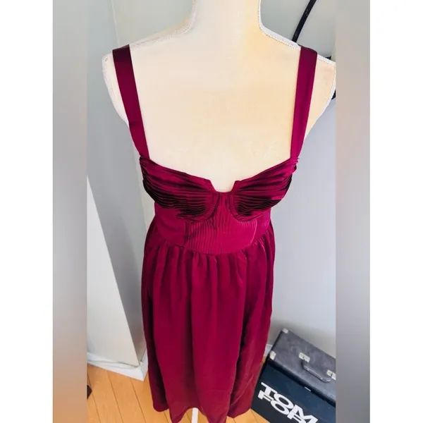 Astr The Label Pleated Bustier Midi Satin Dress, Burgundy, Size Small, NEW - Image 6