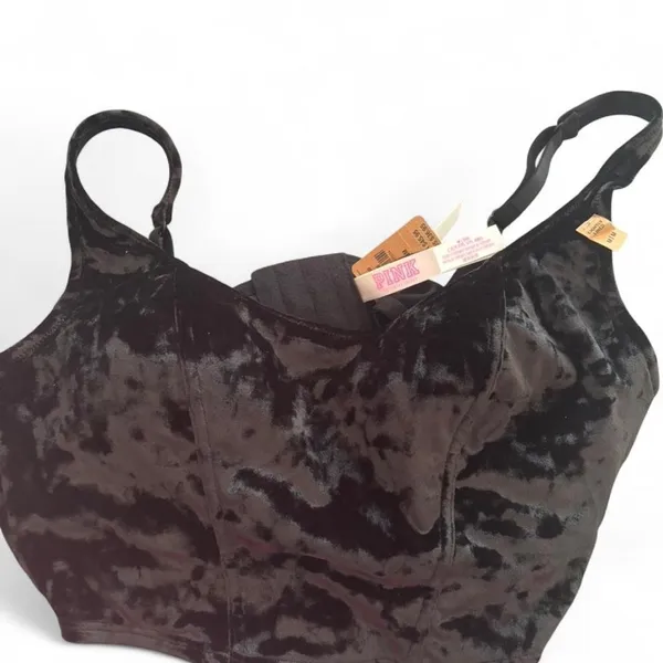 Victoria's Secret PINK black velvet corset top in size Medium - Image 6