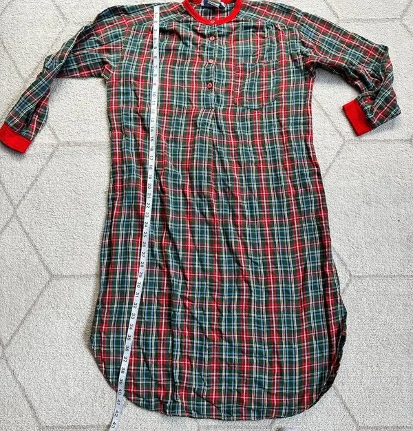 Vintage Lanz of Salzberg Green/Red Plaid Holiday Winter 100% Cotton Nightgown - Image 2