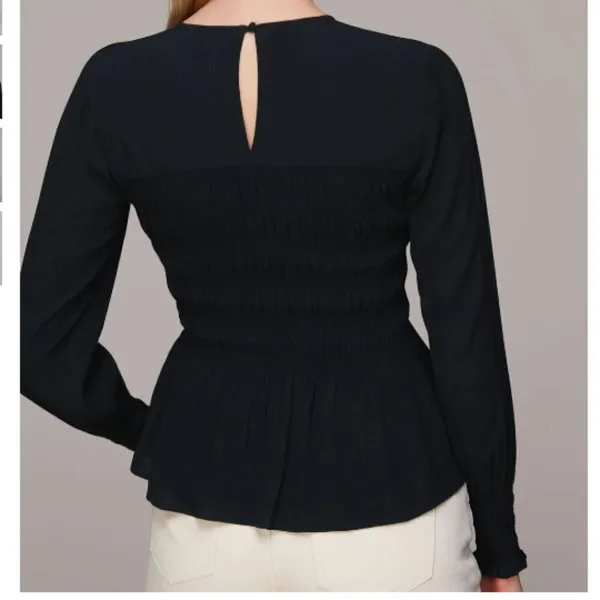 Whistles‎ Women's Size 10 Black Rosanna Shirred Top Long Sleeve Crewneck Keyhole - Image 2