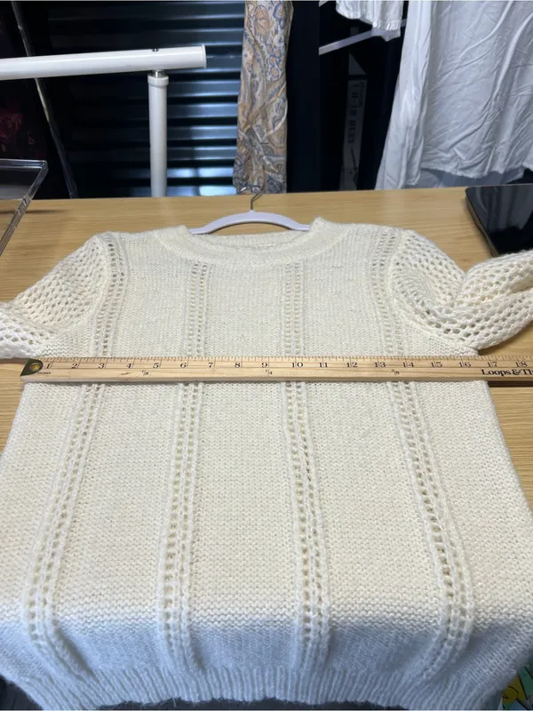 Open-Knit‎ Crewneck Sweater in Cream - Women's - Image 11