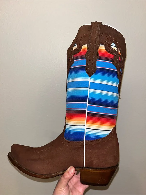 El General Western Cowboy Boots Brown Leather Serape Square Toe Women’s 9.5 - Image 3