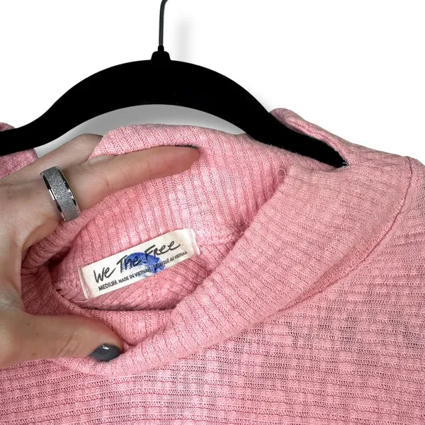 We The Free Pink Free People Casey Ribbed Knit Mock Neck Tunic Longline Sweater - Image 11