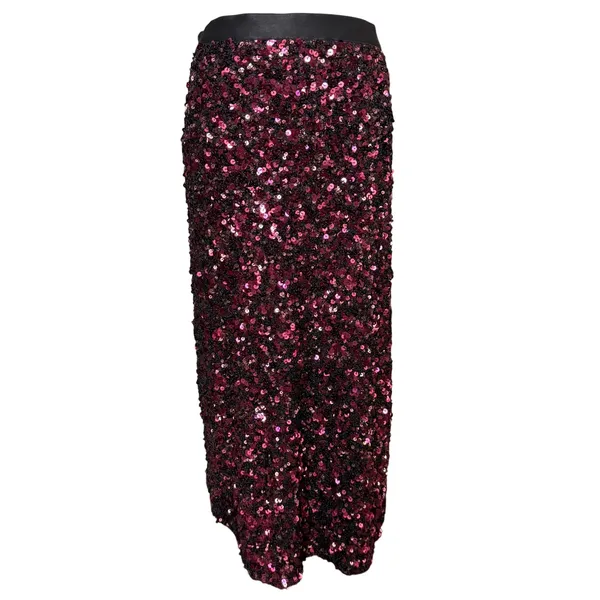 Rebecca Taylor‎ Midi Stretch Sequin Straight Skirt Size L Pink Purple Party - Image 2