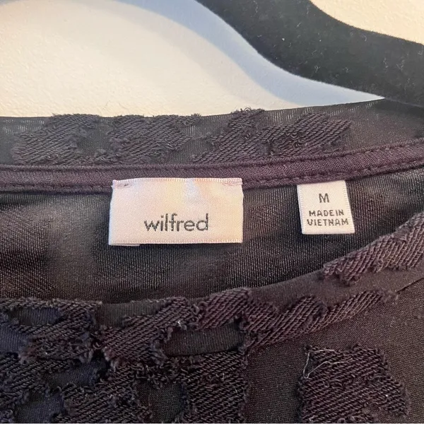Aritzia Wilfred Black Sheer Top with Embroidered Floral Detailing Size Medium - Image 3