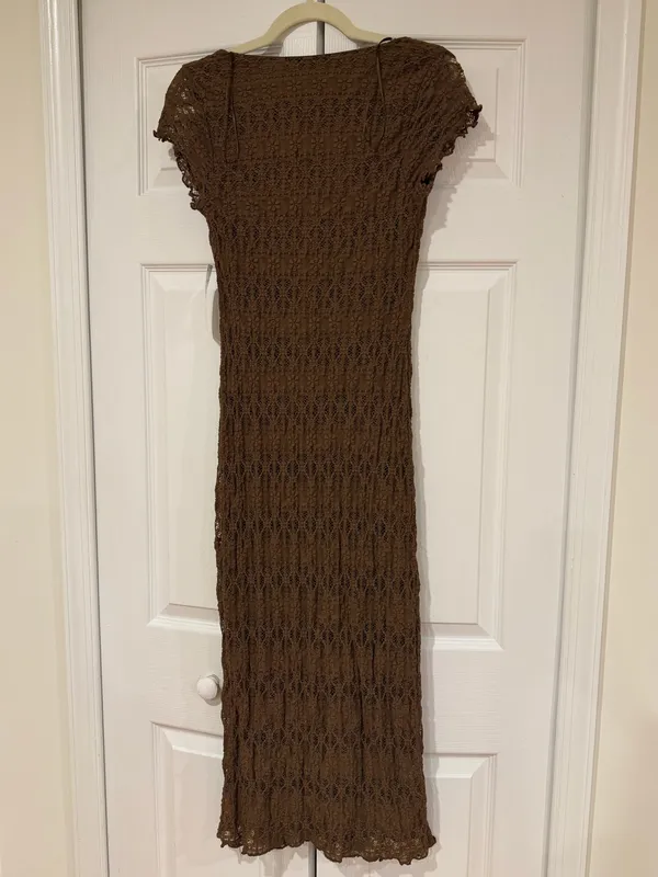 Iris Kirious Brown Crochet Lace Midi Dress - Image 3