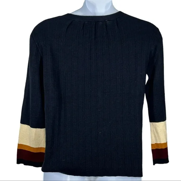 Cliché Navy Cream Colorblock Bell Sleeve Sweater Small Wool Blend Preppy Retro - Image 12