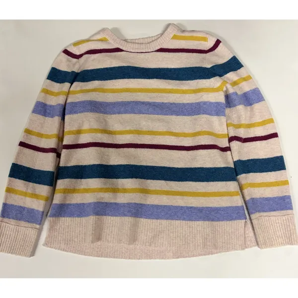 J.Crew Womens Large Multi-Color Striped Crewneck Knit Sweater Pink Blue Yellow L - Image 6