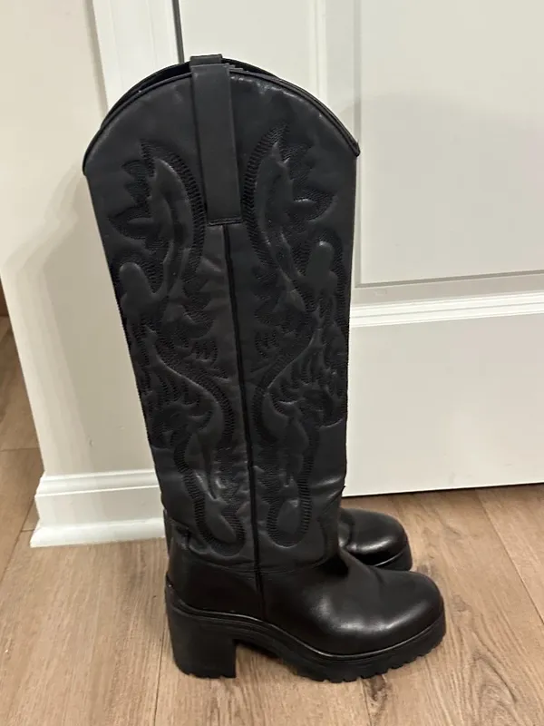 JEFFREY CAMPBELL x Anthropologie Tall Western Heeled Boots in Black Size US 8.5 - Image 4
