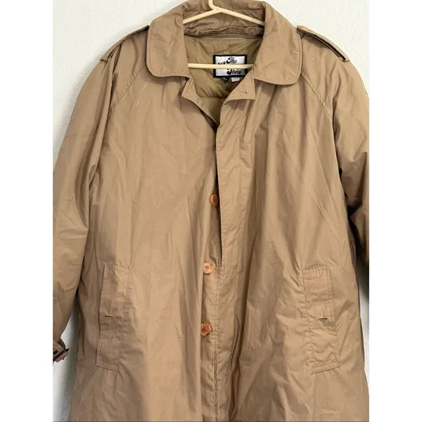 VTG 1980s THE COMPANY STORE Women L Beige Khaki Goose Down Insulated Trench Coat - Image 2