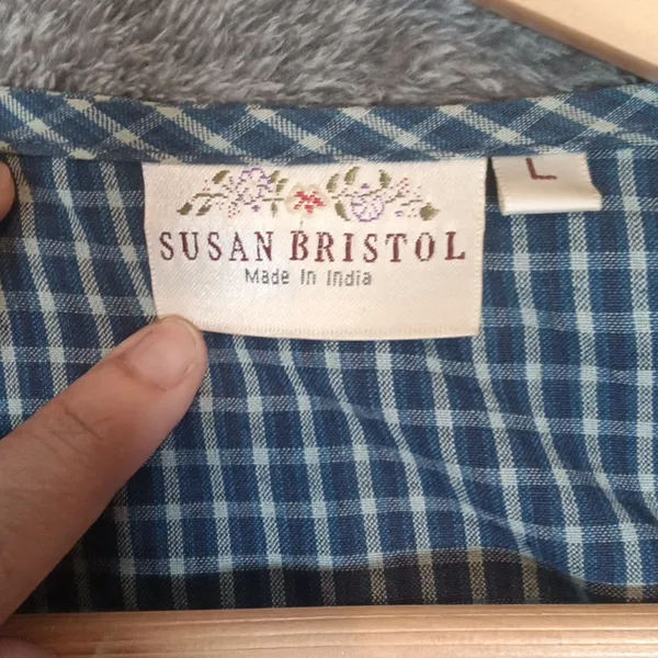 Susan Bristol Blue Patchwork Flowers Vintage Cottagecore Festival Vest Womens L - Image 2