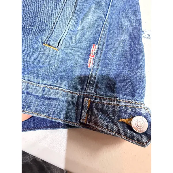 Hudson Emmet Boyfriend Jacket Women Size S Blue Distressed Denim 1/2 Sleeve 90s - Image 7