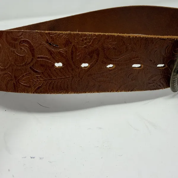 Antoniazzi Firenze Floral Embossed Leather Round Buckle Belt Brown Womens Size M - Image 4