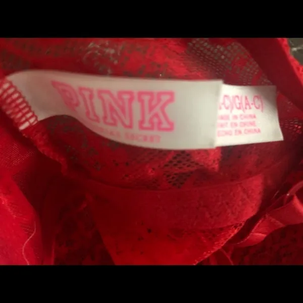 PINK Victoria’s Secret Lipstick Red Lace Push Up Bralette Sz. L Date Night - Image 5
