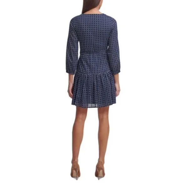 Tommy Hilfiger Women's Petite Long Sleeve Tie Tiered Skirt 3/4 Sleeve Blue $119 - Image 2