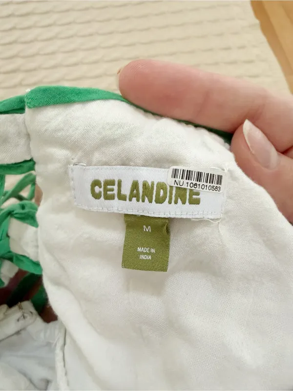 Anthropologie Celandine White Dress with Piped Green Trim - Image 5