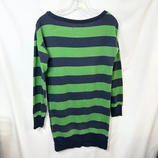 Aeropostale Small Tunic Sweatshirt VTG Y2K Green Navy Blue Striped Boat Neck 913 - Image 2