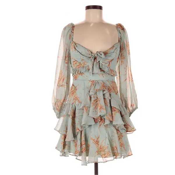 Hello Molly Pistachio Shani Dress Floral Tiered Frill Mini Size 6 Fairycore Boho - Image 3