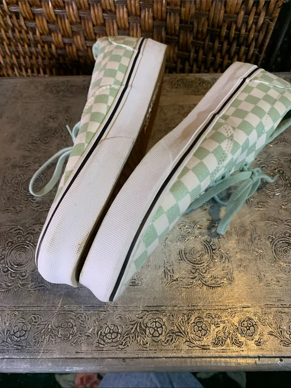 Vans Green and White Sparkly Checked Low Tops Size 11 - Image 4