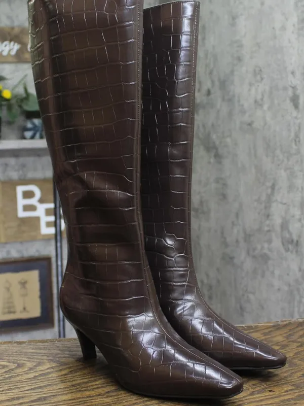 NWT INC International Concepts Knee-High Boots with Kitten Heel Brown Croc 7.5M - Image 6