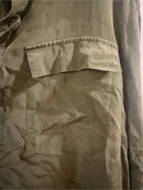 Madewell Olive Green Lace-Up 100% Silk Long Sleeve Blouse - Image 4