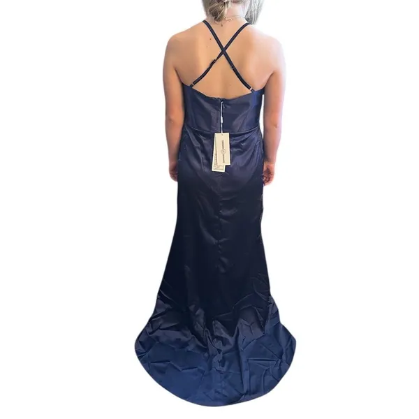 Dideyttawl Satin Criss Cross Spaghetti Strap Formal Dress Blue 16 NWT - Image 4