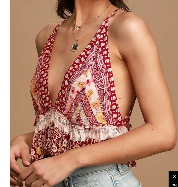 Free People Brighter Than Sunshine Cropped Ruffled Racerback Triangle Top Size M - Image 3