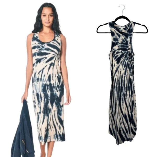 YFB Young Fabulous & Broke Robbie Ribbed Blue Tie Dye Fitted Midi Dress XS - Image 7