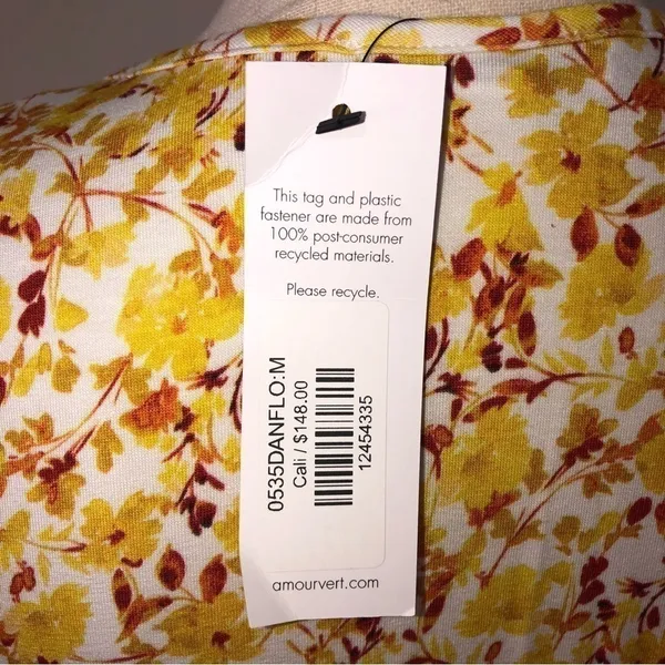 Wedding Guest Dress Size M Organic Cotton Amour Vert Yellow Floral Midi Cottage - Image 8